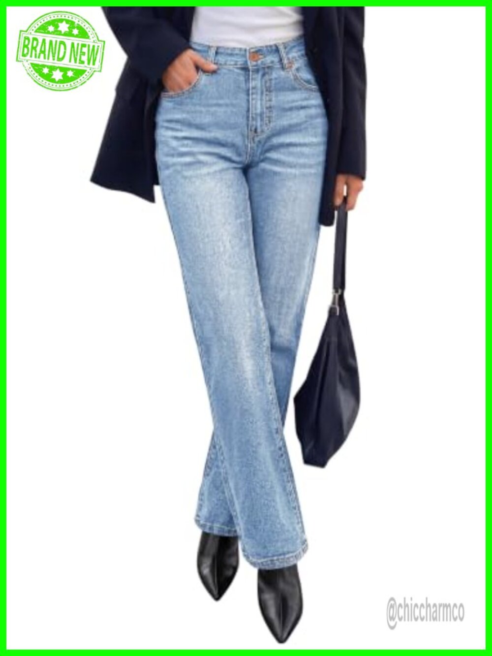 High Waisted Straight Leg Stretch Denim Jeans Tummy Control